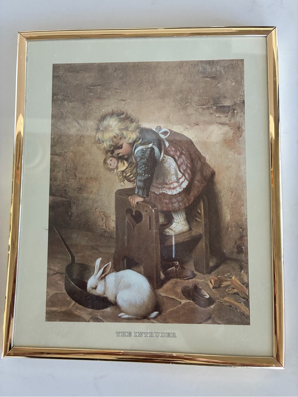 Framed Vintage Print "The Intruder" with Gold Frame